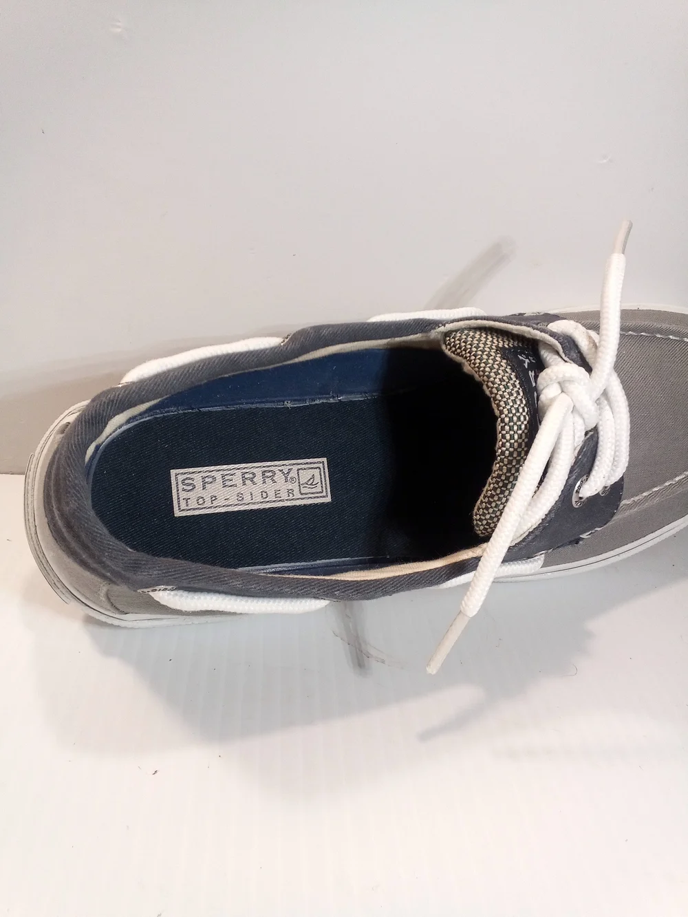 Sperry Top-Sider Leeward 2-Eye Gray/Navy Canvas Boat Shoes Lace-Up Men 9.5(S-101